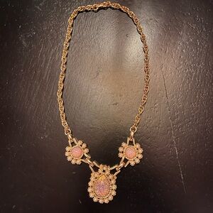 Vintage Gold and Pink Opal Necklace
